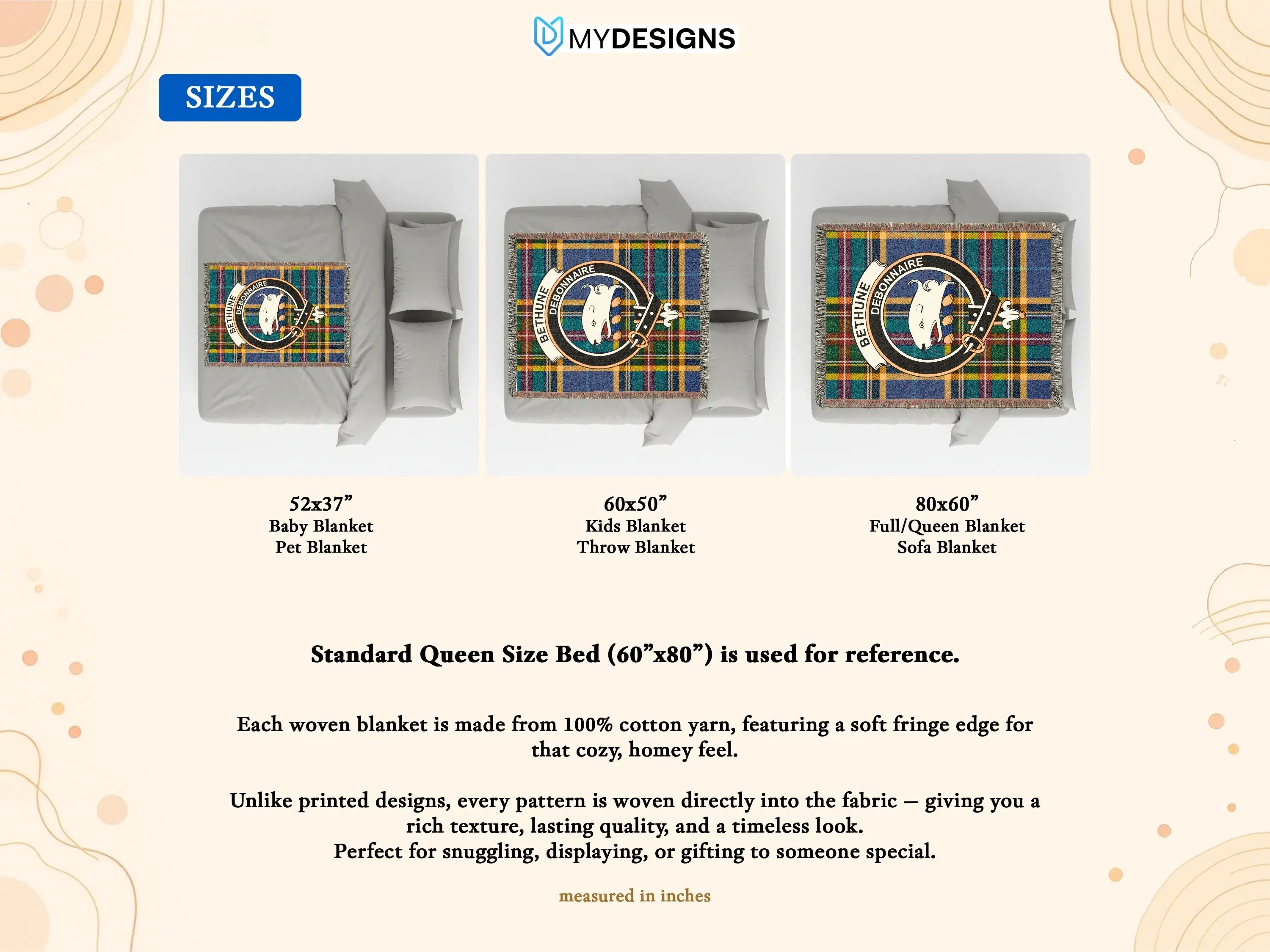 Clan Bethune debonnaire woven cotton blanket — lifestyle drape view