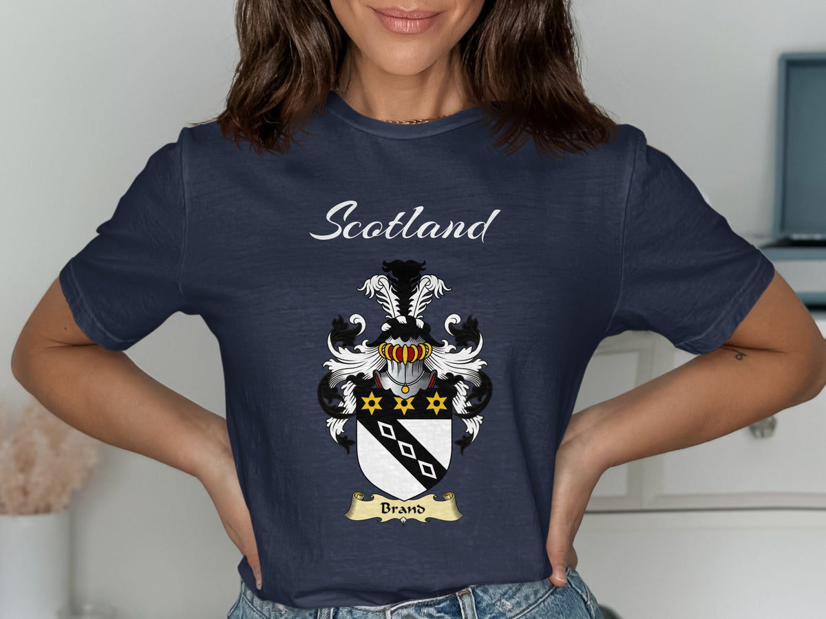 Brand Scottish family shield design on Navy T-shirt