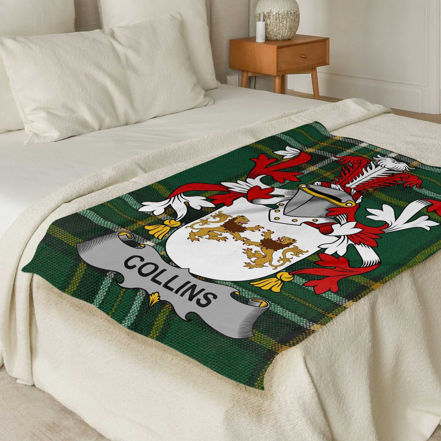 Collins Surname Irish Tartan Throw Blanket - Living Stone Gifts