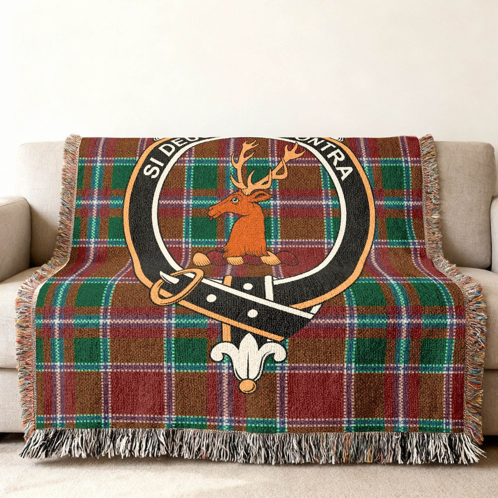 Clan Spens si deus quis contra plaid throw blanket — deer crest design