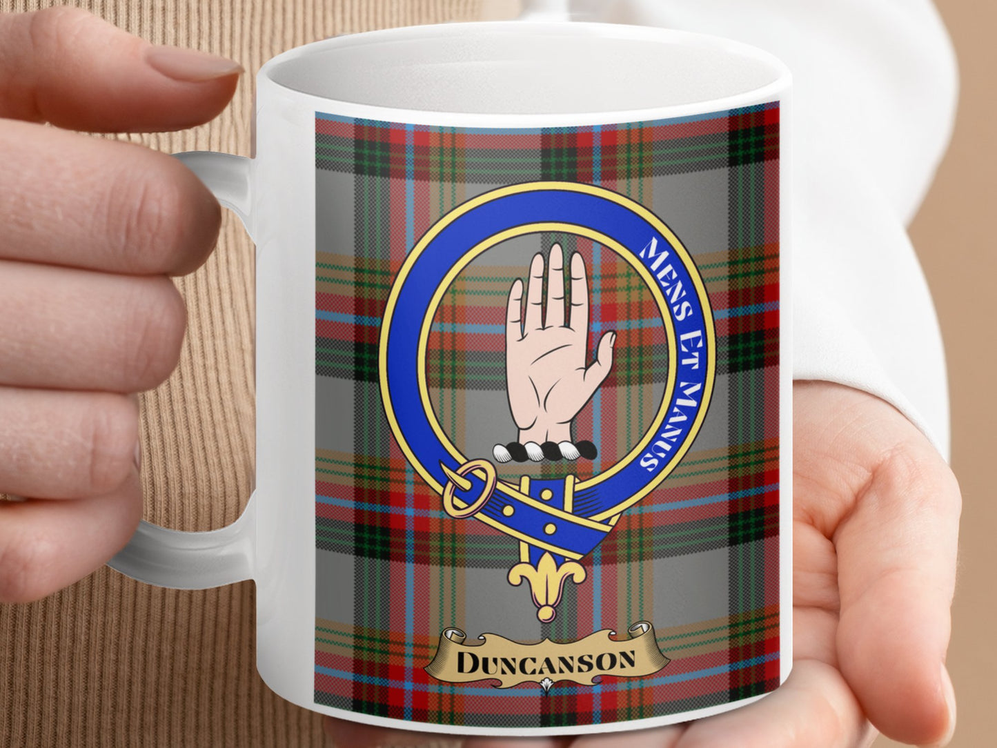 Clan Duncanson Scottish Tartan Crest Design Mug - Living Stone Gifts