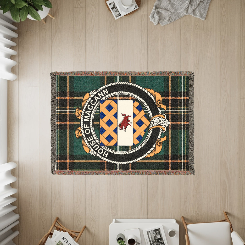 House of MacCann woven blanket displayed flat on the floor