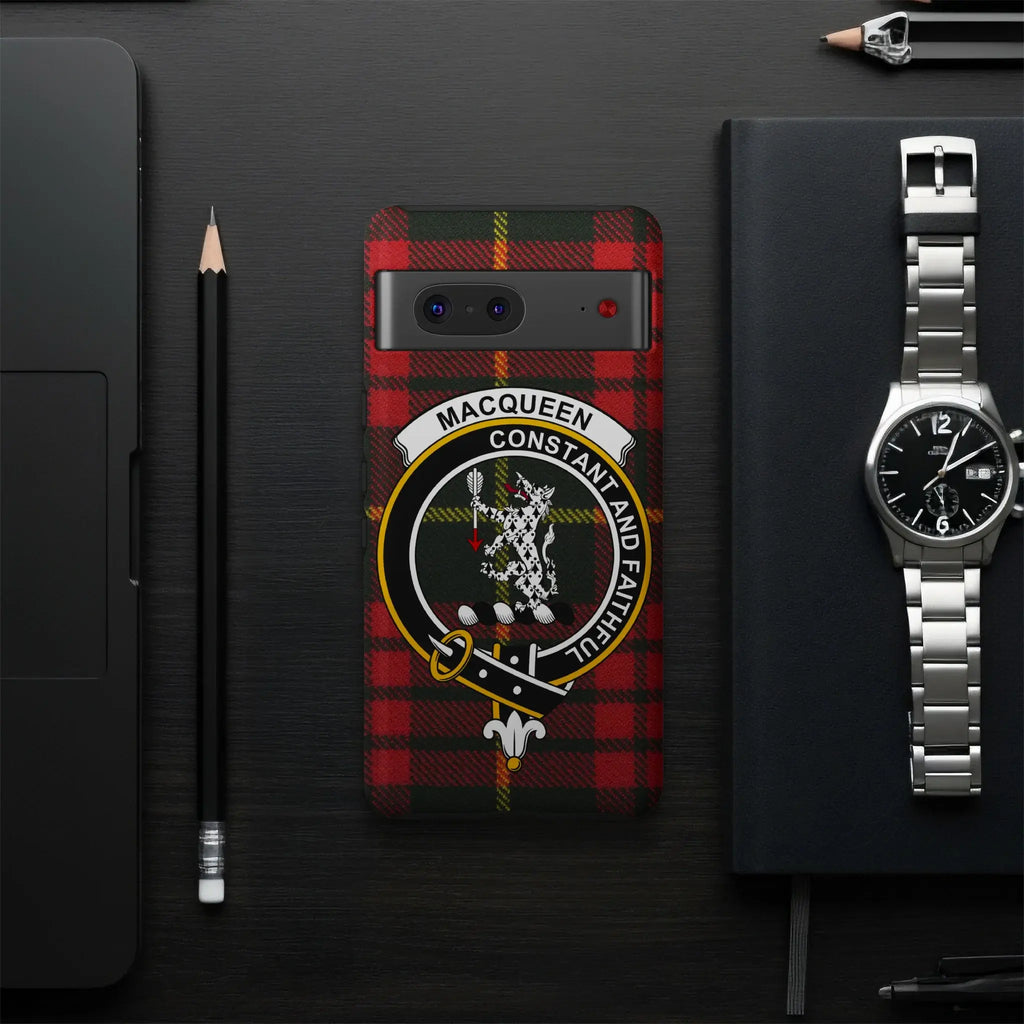 MacQueen Constant and Faithful clan tartan phone case — precise port cutouts, UV-resistant glossy wrap