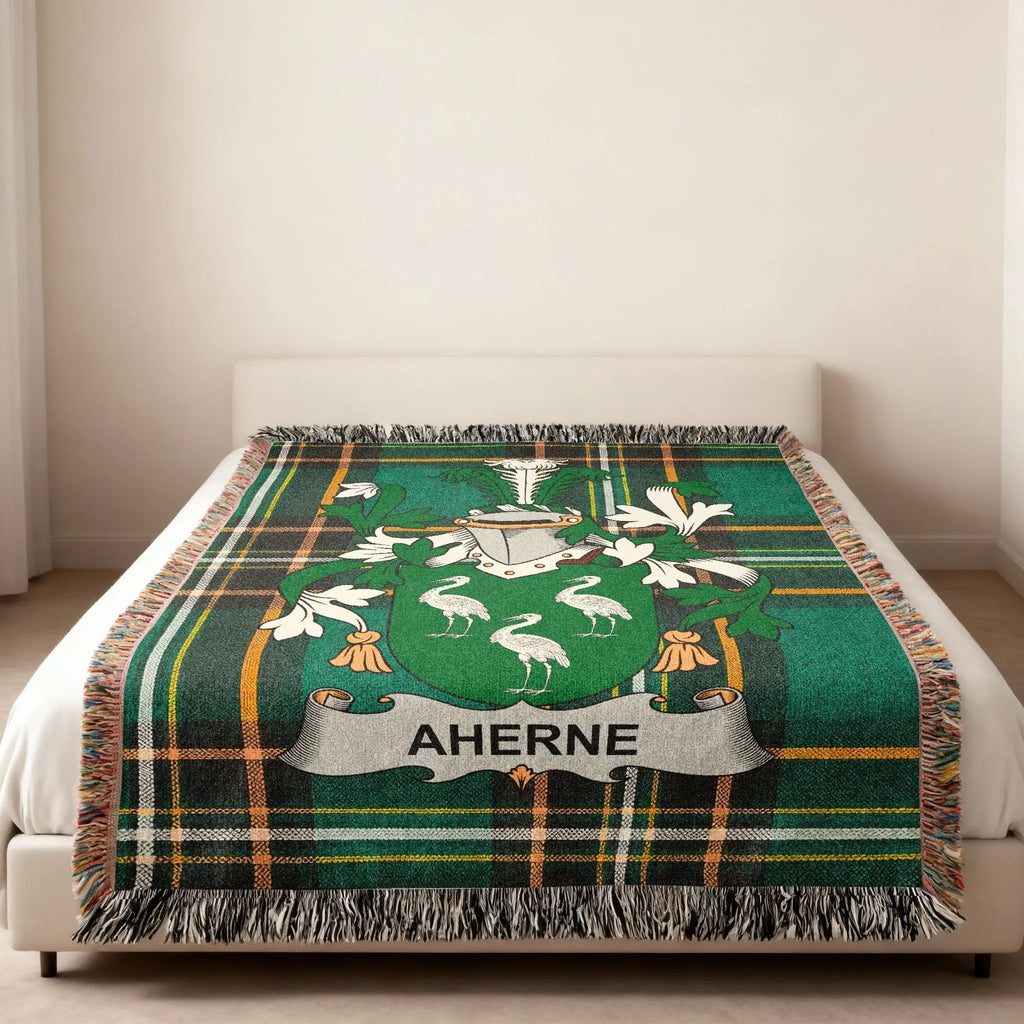 AHERNE Family Crest Green Plaid Throw Blanket product type