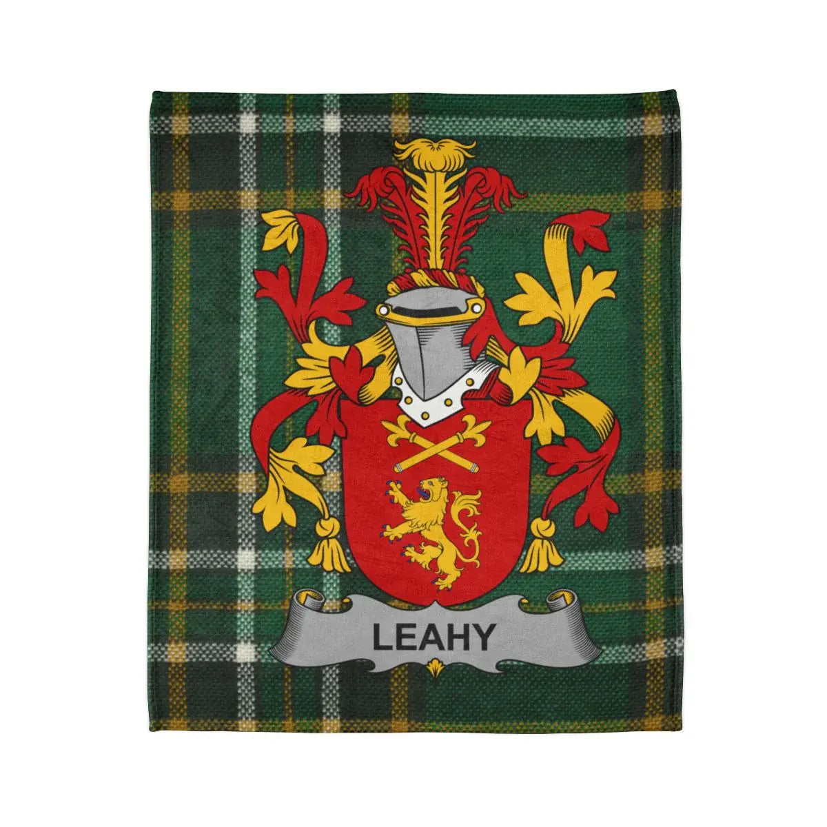 Leahy Family Crest Printed on Tartan Pattern product