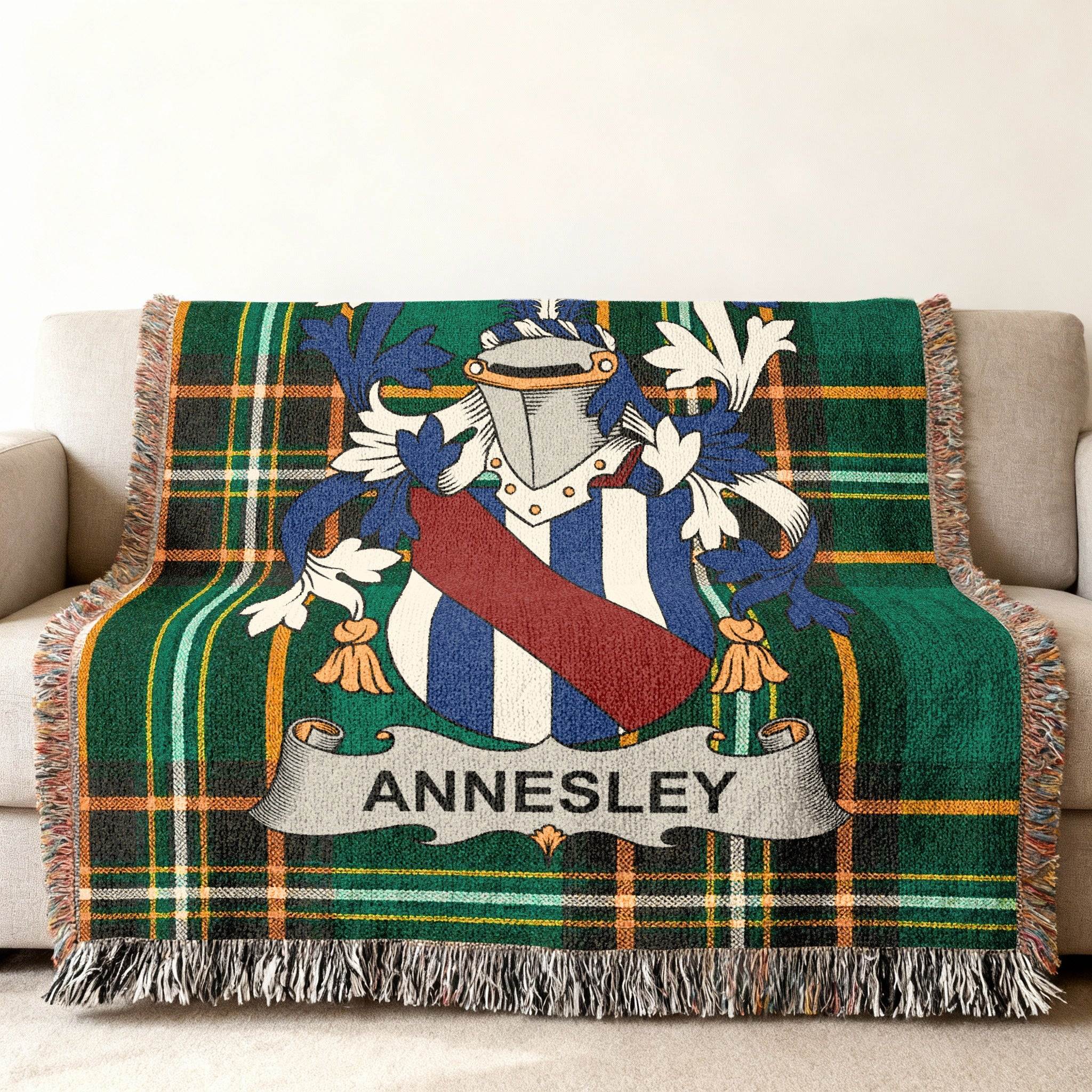 Annesley Family Crest Green Plaid Throw product type