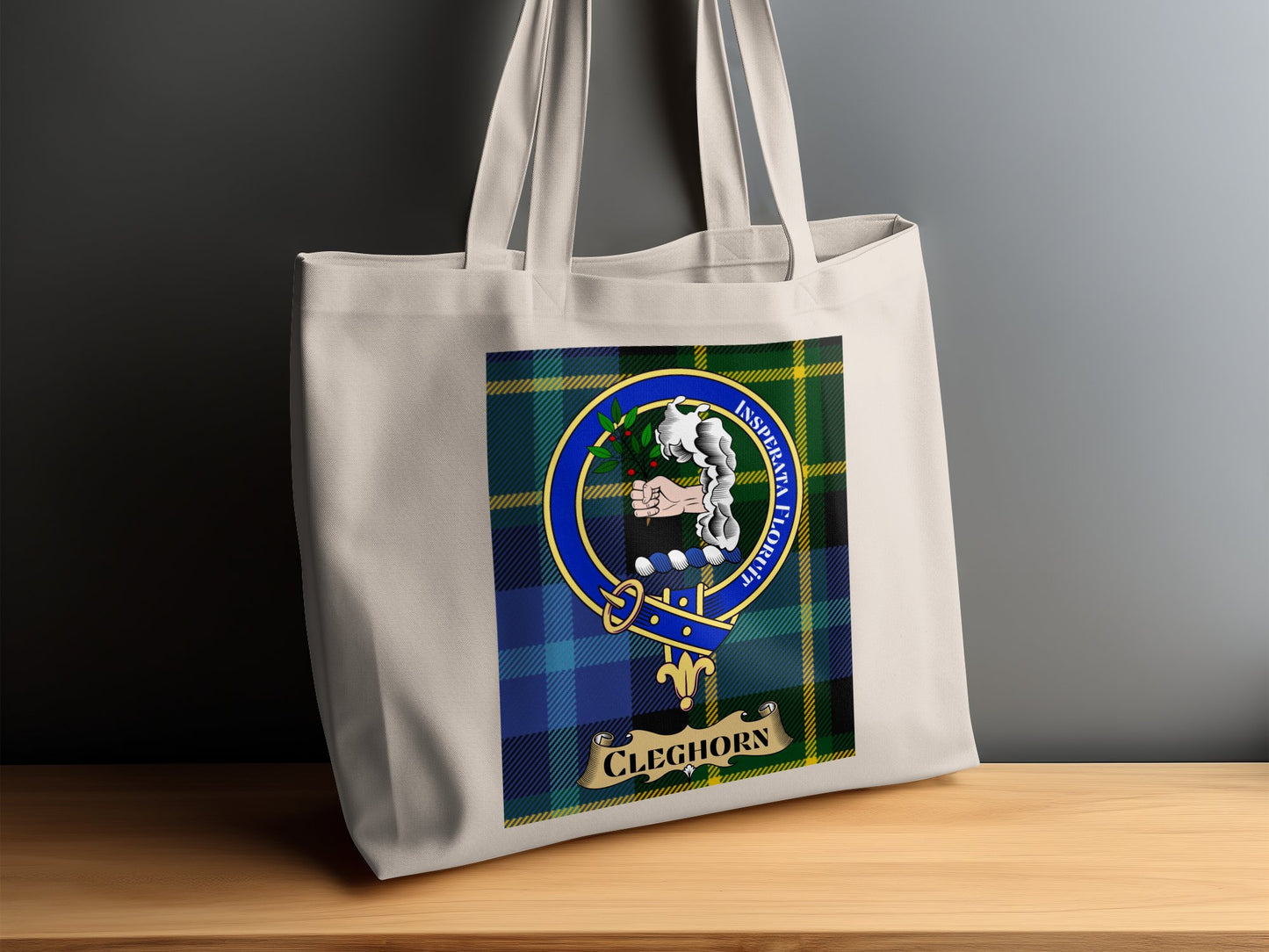 Cleghorn Clan Crest on Scottish Tartan Tote Bag - Living Stone Gifts