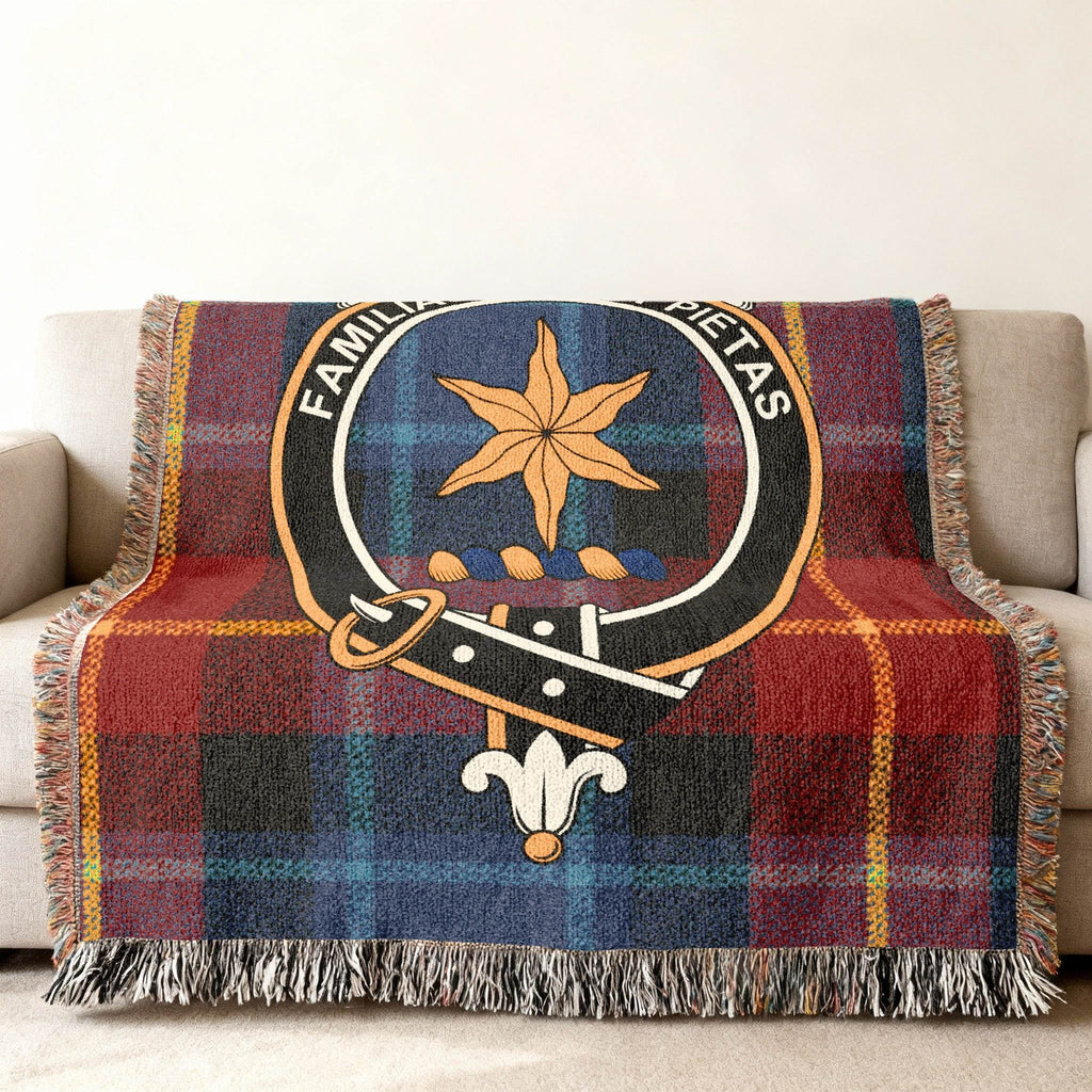 Clan Wardlaw crest tartan woven blanket with family motto design