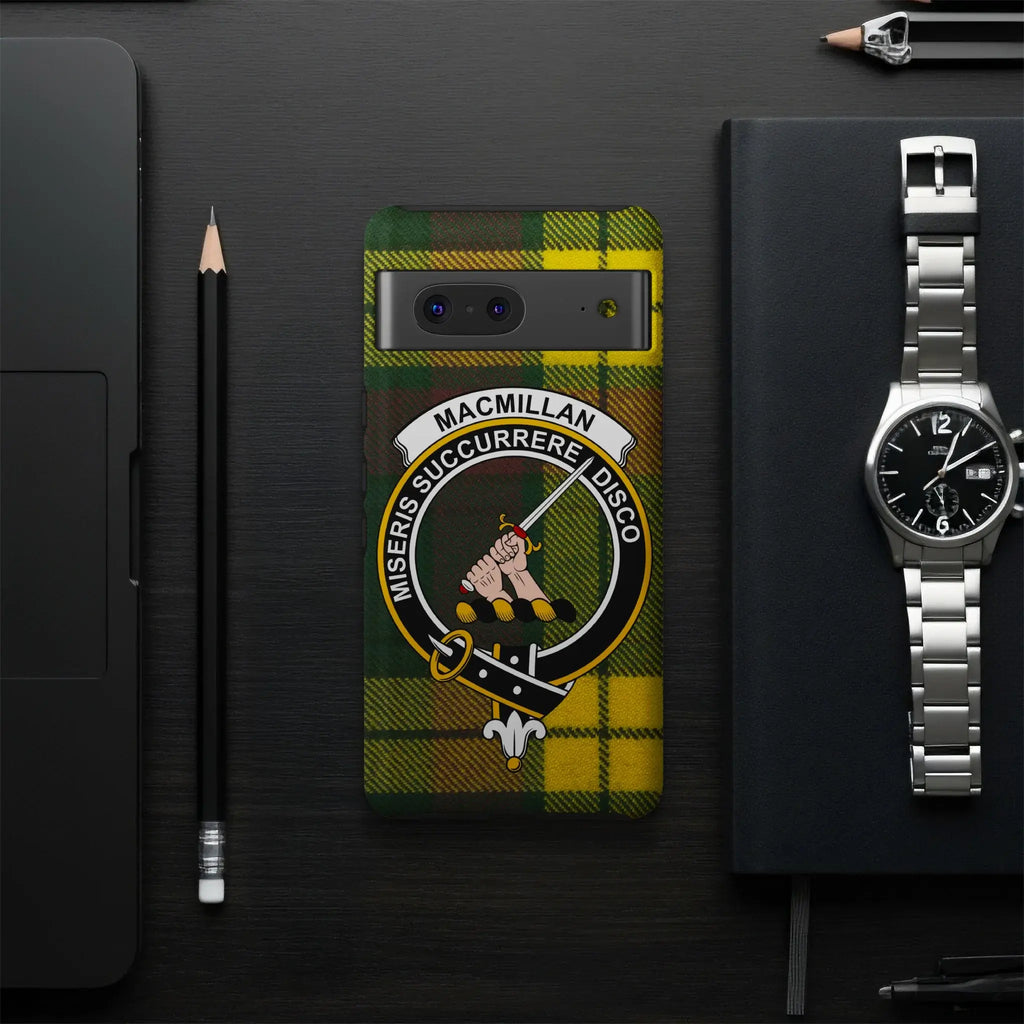 MacMillan tartan pattern wrap phone case — edge-to-edge clan crest print on glossy case