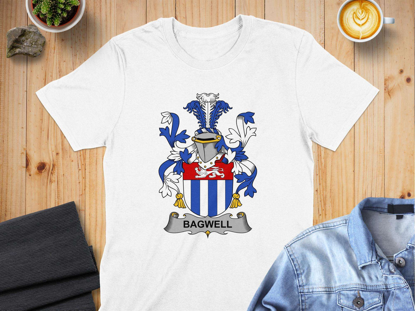 Bagwell Family Crest Heraldic Design T-Shirt - Living Stone Gifts