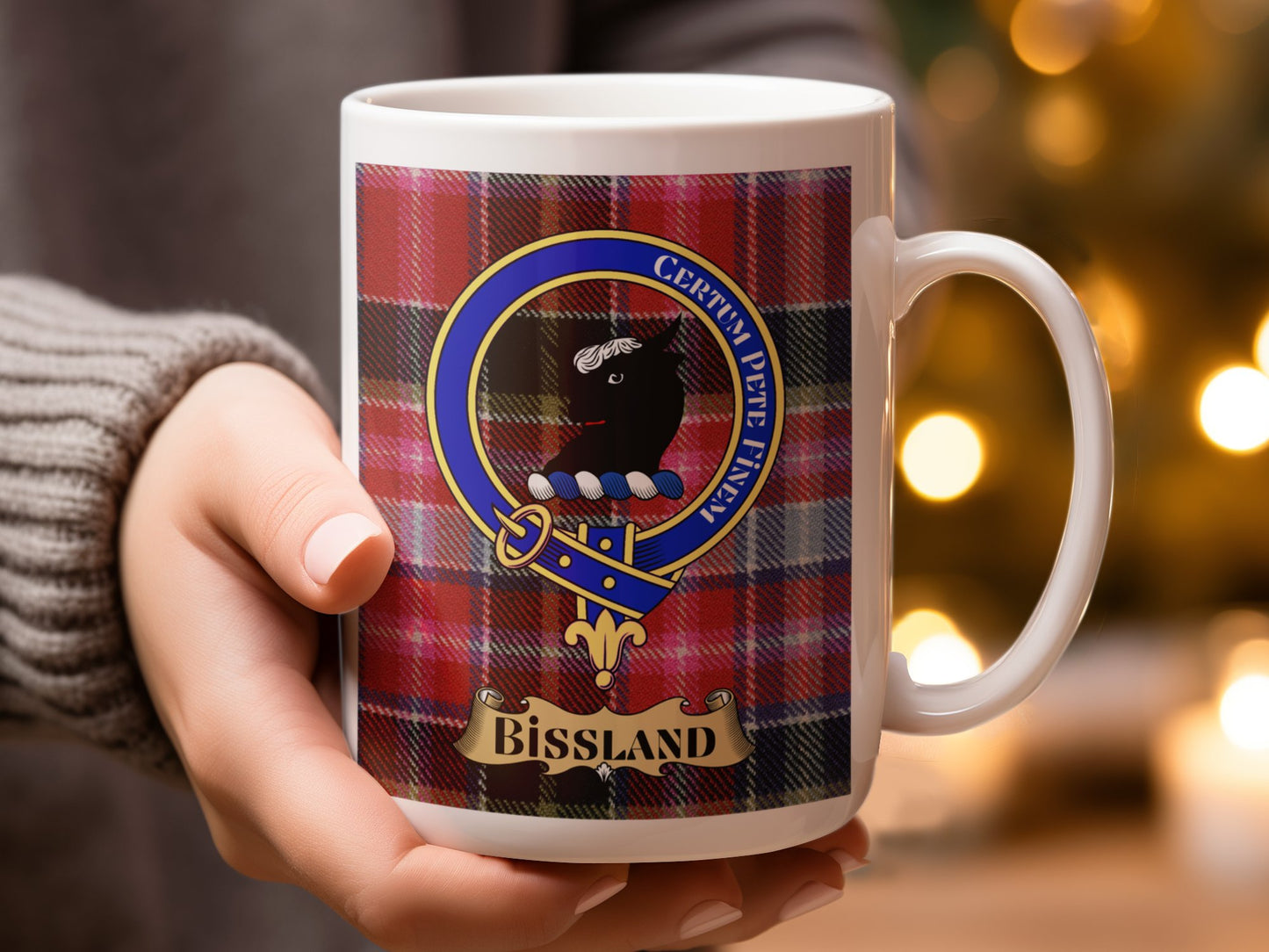 Scottish Clan Bissland Crest Emblem Plaid Pattern Mug - Living Stone Gifts