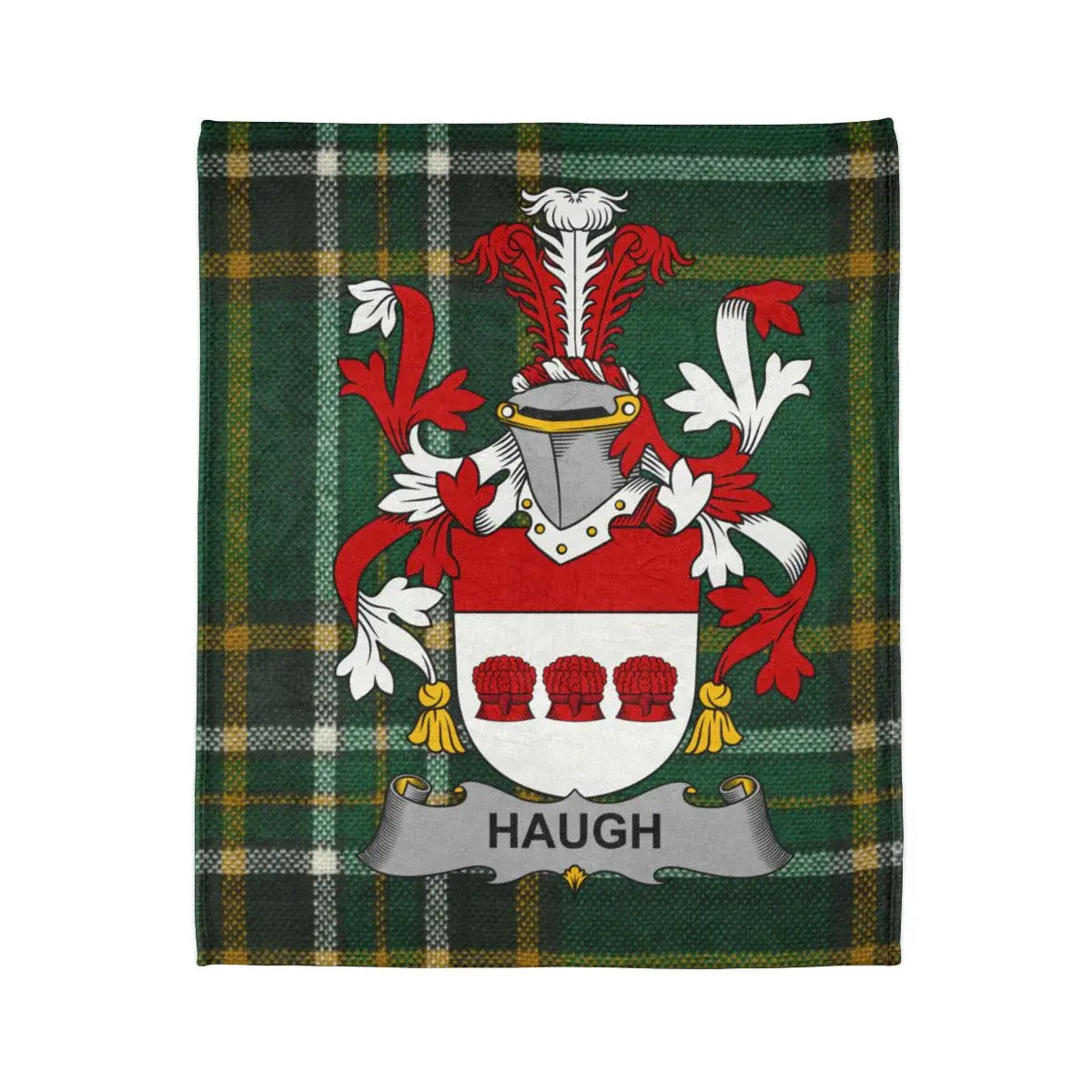Haugh Family Crest Coat of Arms Plaid Background product