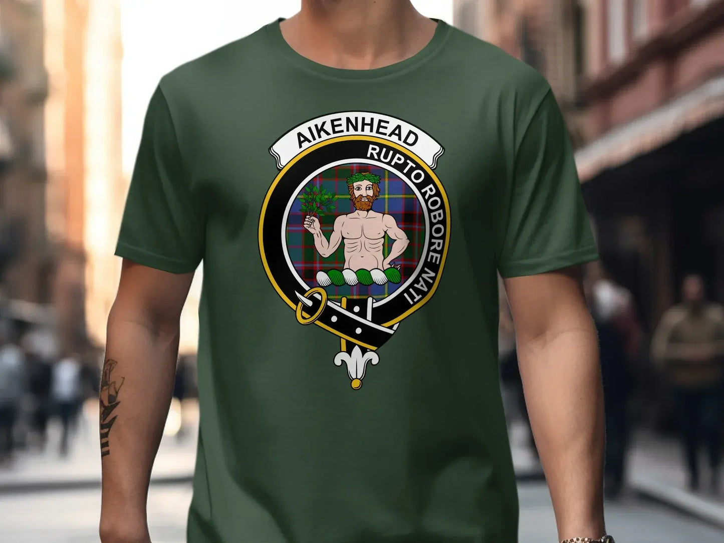 Aikenhead Clan Crest Tartan Printed T-Shirt Sweatshirt - Celtic Ancestry Gifts