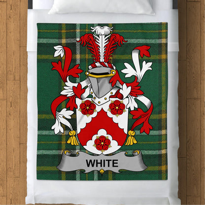 White Surname Irish Tartan Crest Throw Blanket - Living Stone Gifts