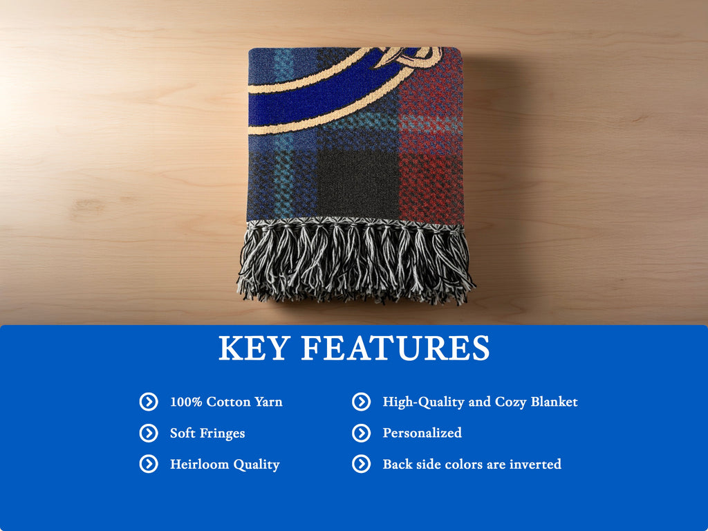 Watt woven blanket detail — 100% cotton yarn with soft fringe edges
