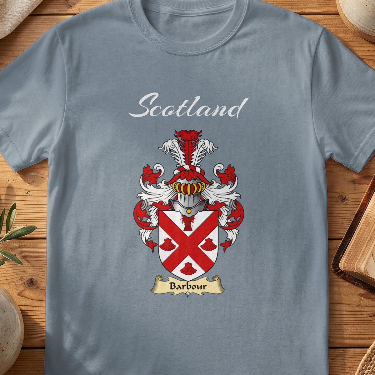 Barbour Scottish family shield T-shirt in Stone Blue