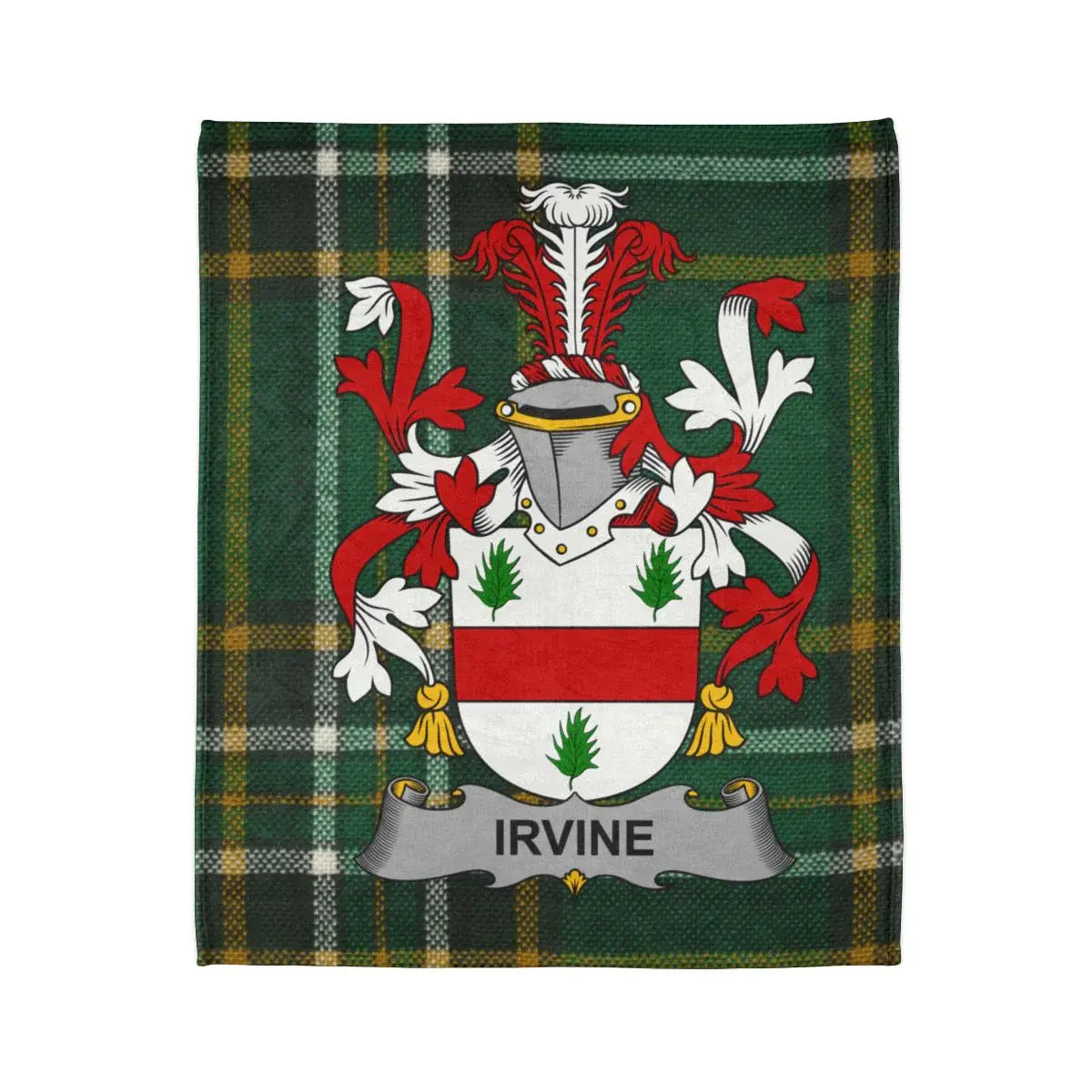 Irvine Crest Design Green and Red Tartan Blanket product type
