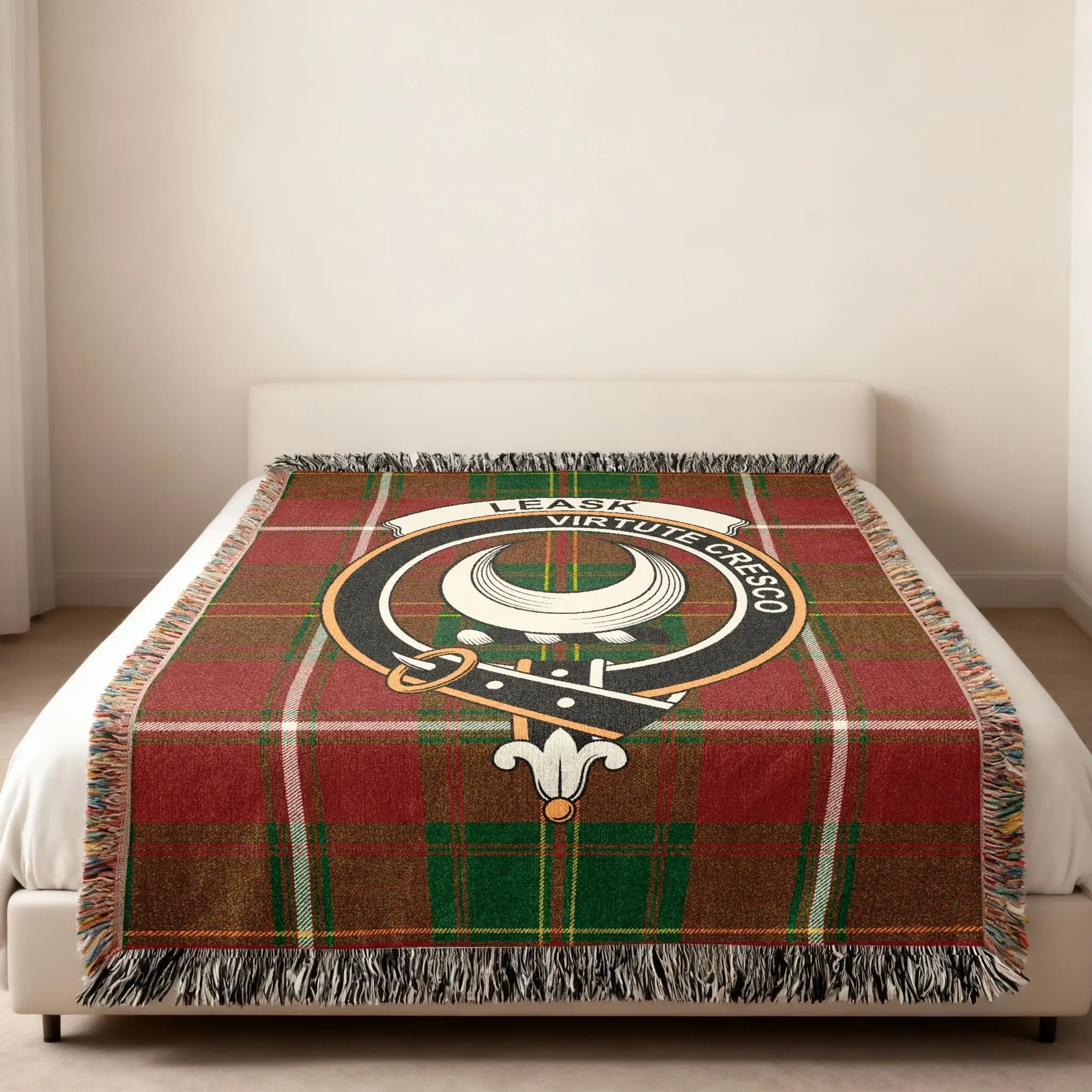 Leask Virtute Cresco Tartan Plaid Blanket