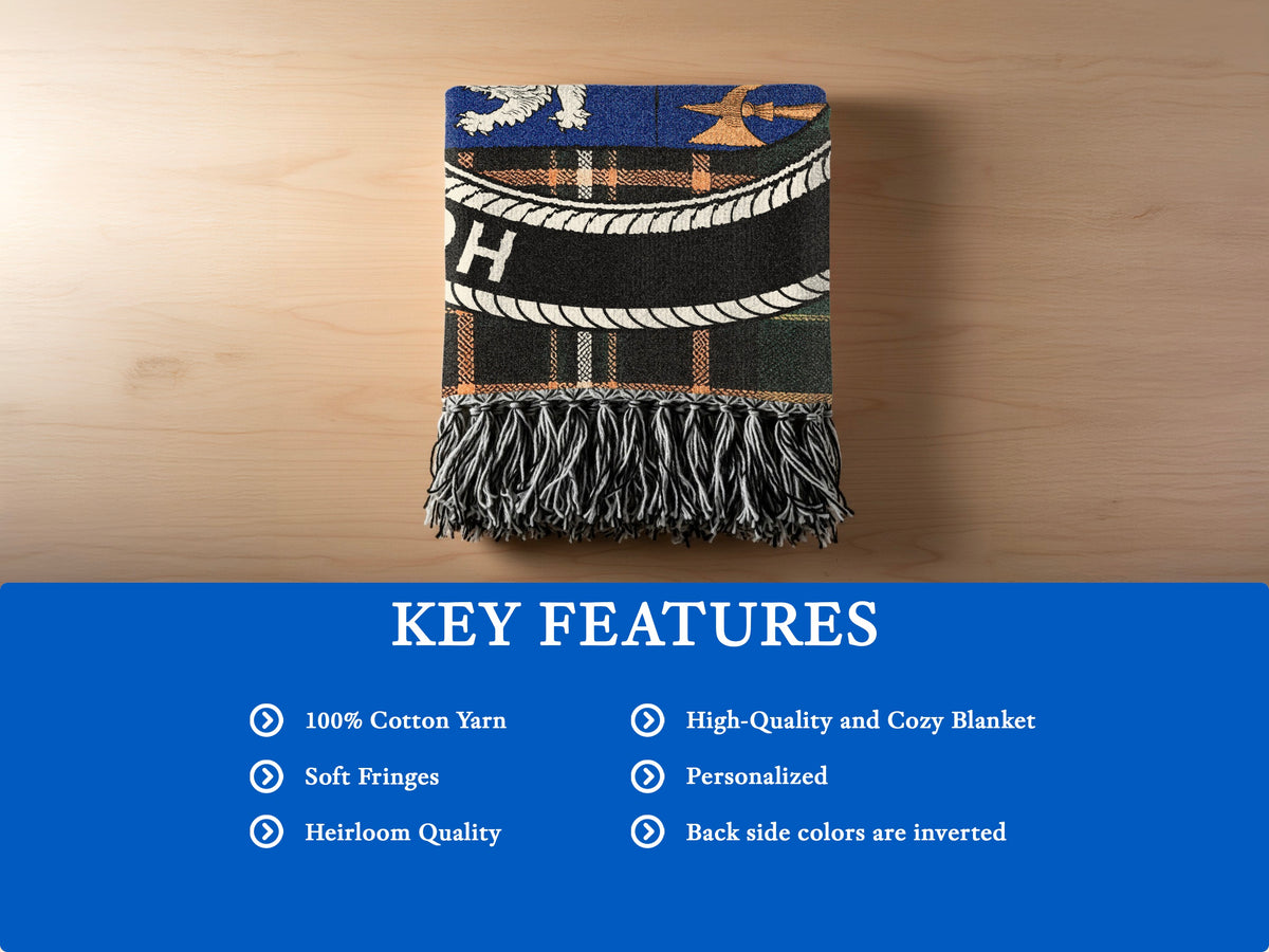 MacSheehy cotton woven blanket detail with decorative fringed edges
