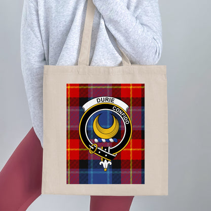 Clan Durie Scottish Crest Tartan Tote Bag - Living Stone Gifts