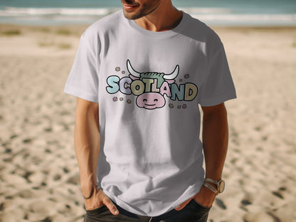 Cute Cartoon Scotland Highland Cow Flowers T-Shirt - Living Stone Gifts