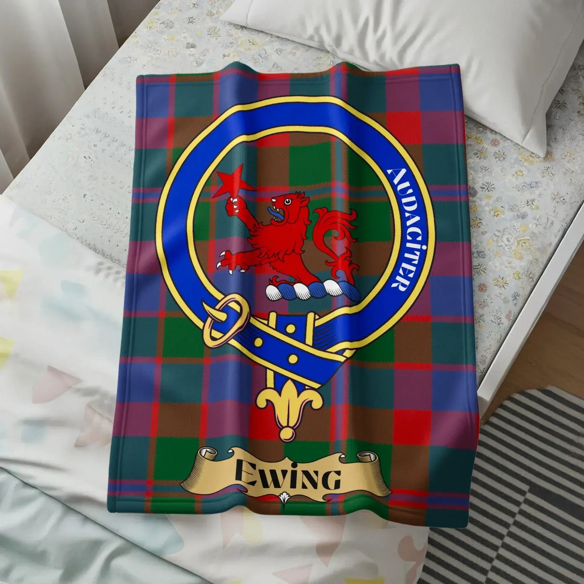 Scottish Clan Ewing Crest Plaid Bedding Product