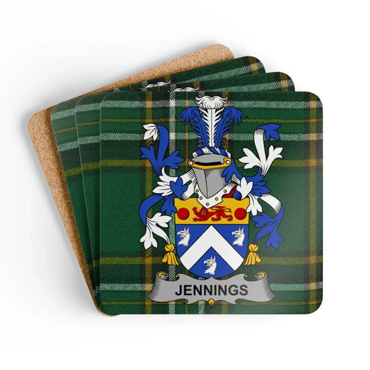 Jennings Family Crest with Tartan Plaid Coaster product