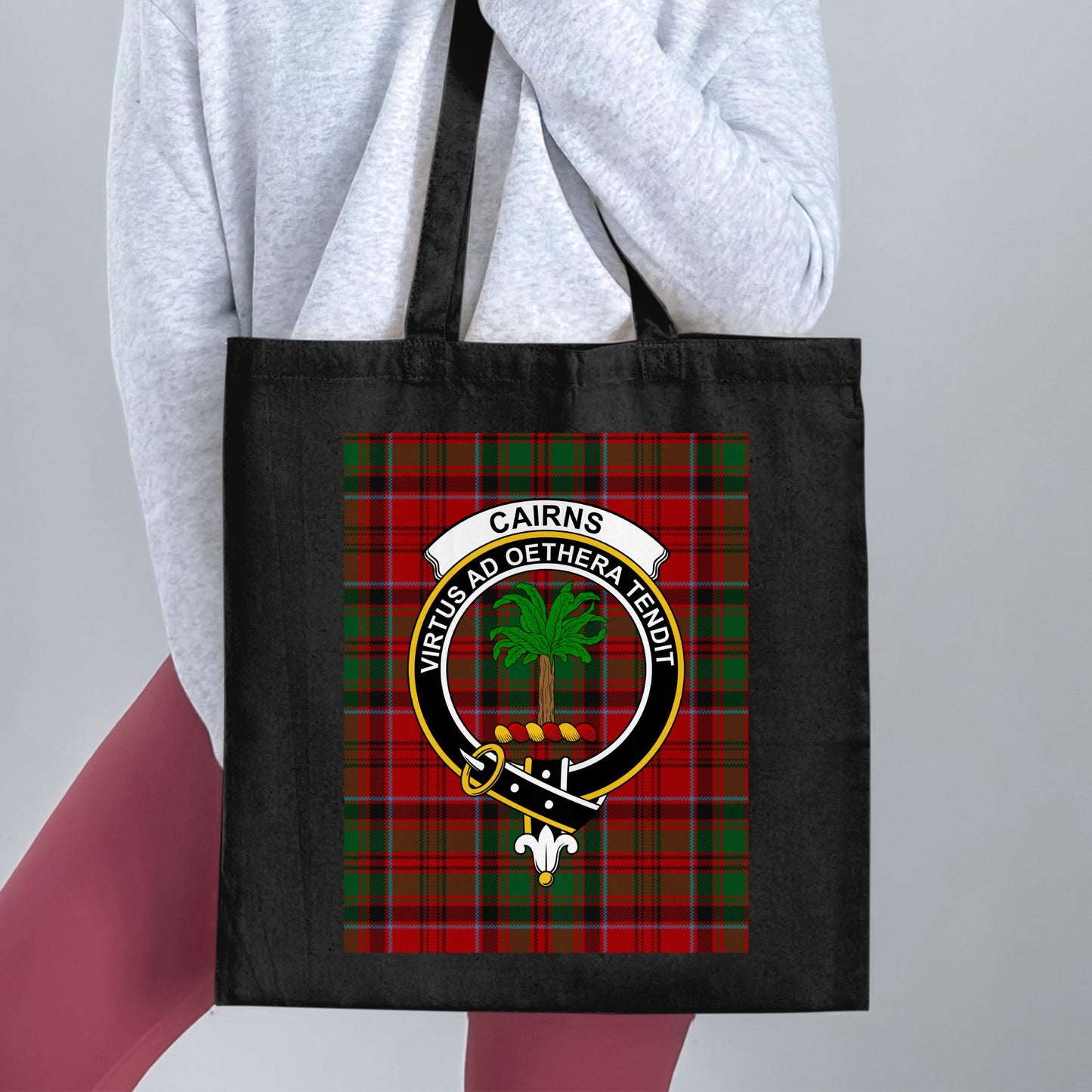 Cairns Clan Crest Tartan Background Tote Bag - Living Stone Gifts