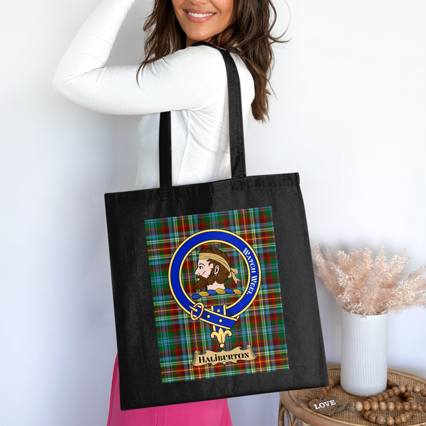 Clan Haliburton Scottish Crest Tartan Tote Bag - Living Stone Gifts