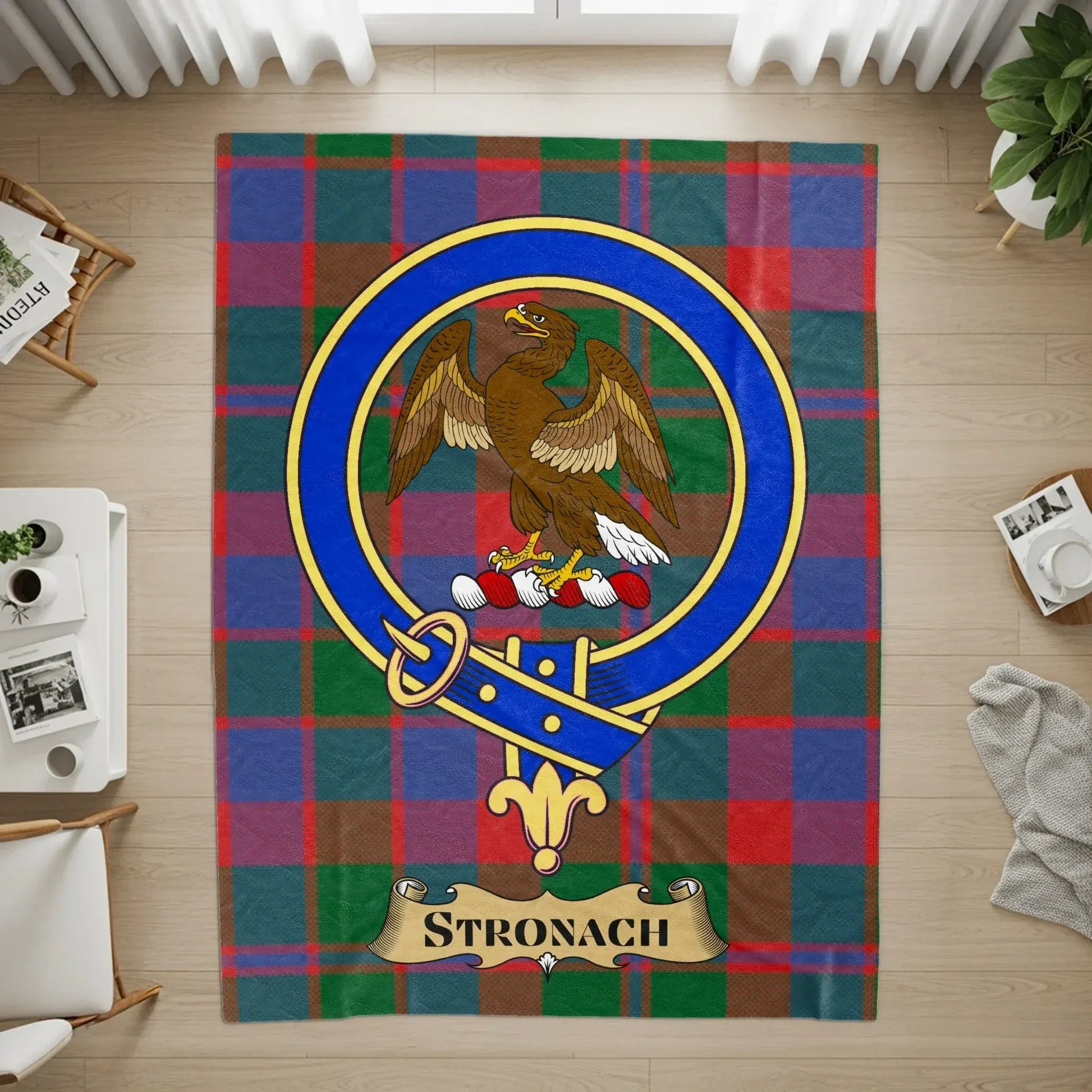 Scottish Stronach Tartan Eagle Clan Crest Rug product