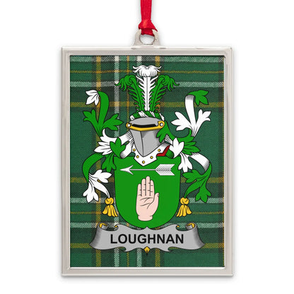 Loughnan Family Crest Plaid Background Ornament product