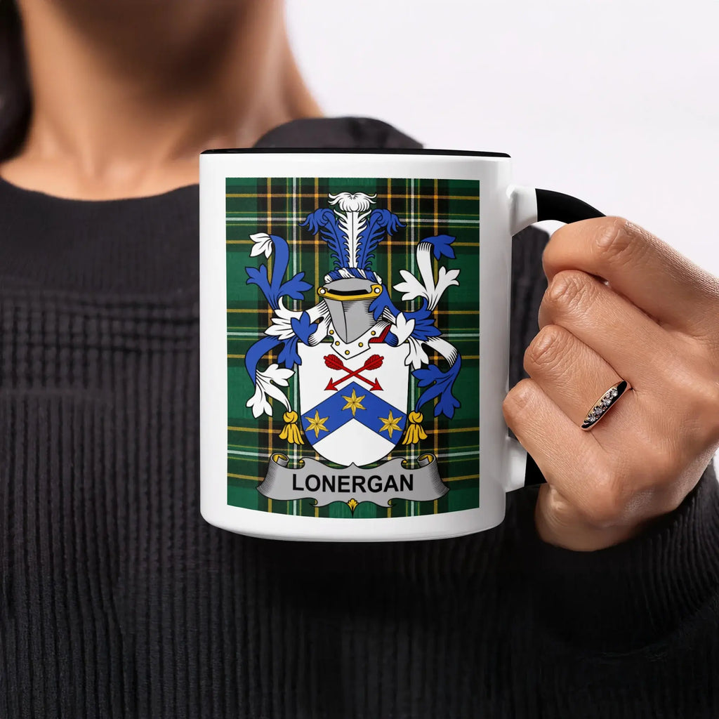 Lonergan Irish heritage mug with black handle and interior