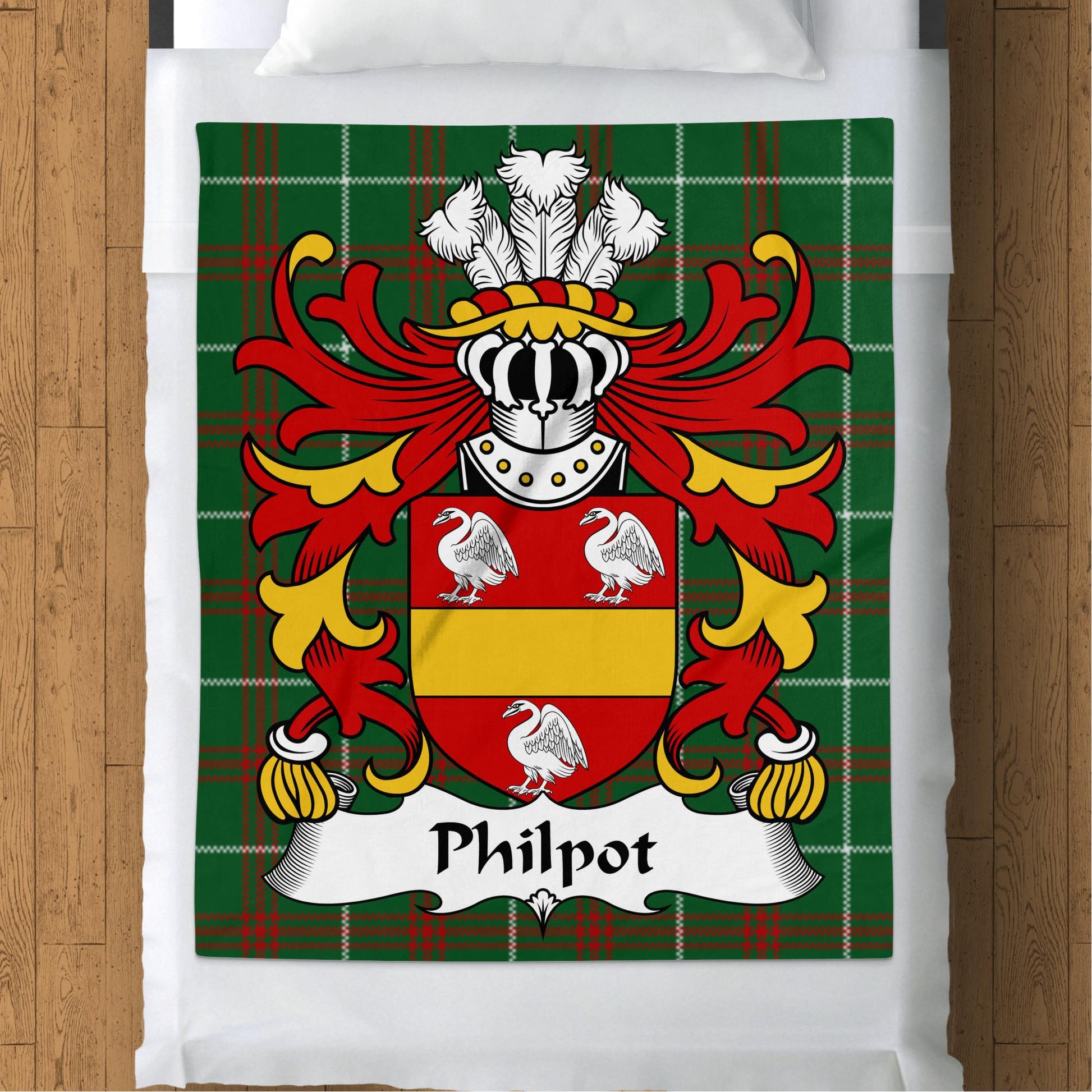 Philpot Surname Coat of Arms Welsh National Tartan Blanket - Living Stone Gifts