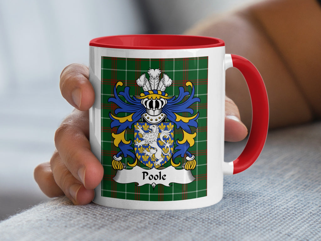 Poole Welsh family crest mug on Welsh National Tartan