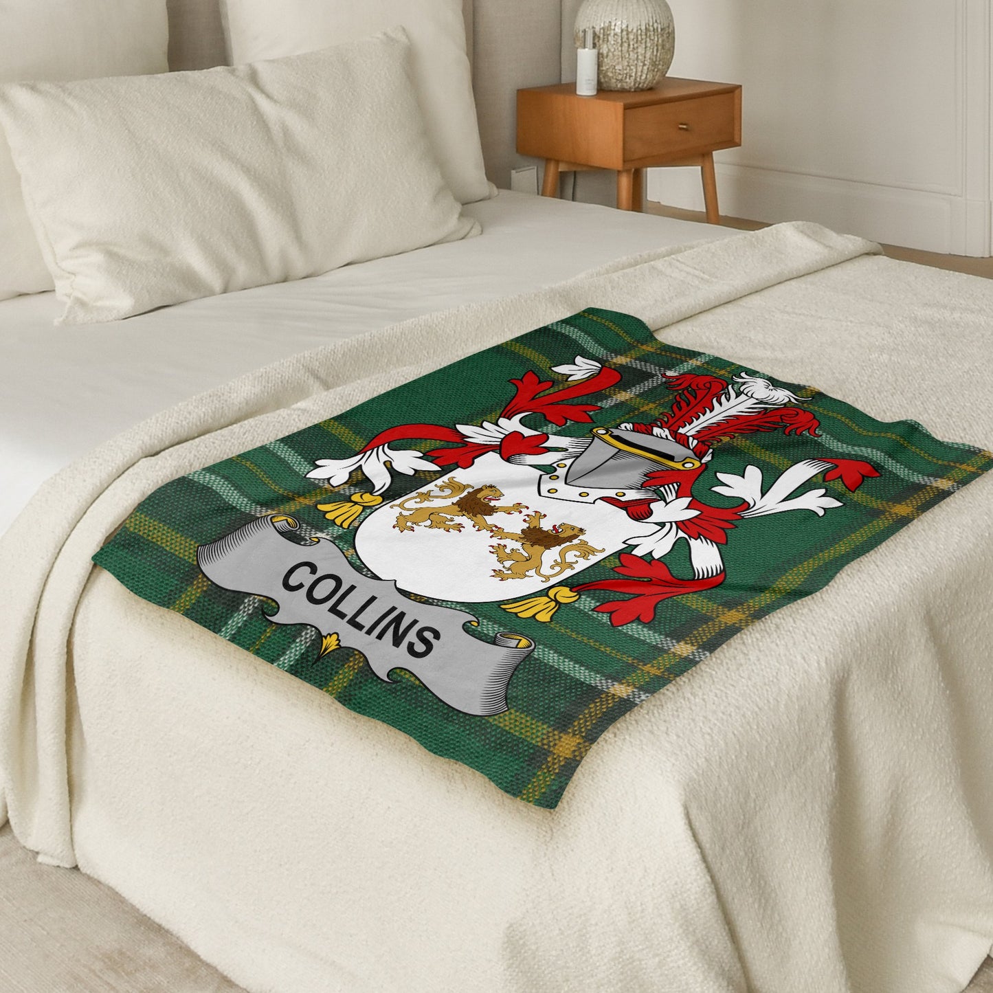 Collins Surname Irish Tartan Throw Blanket - Living Stone Gifts