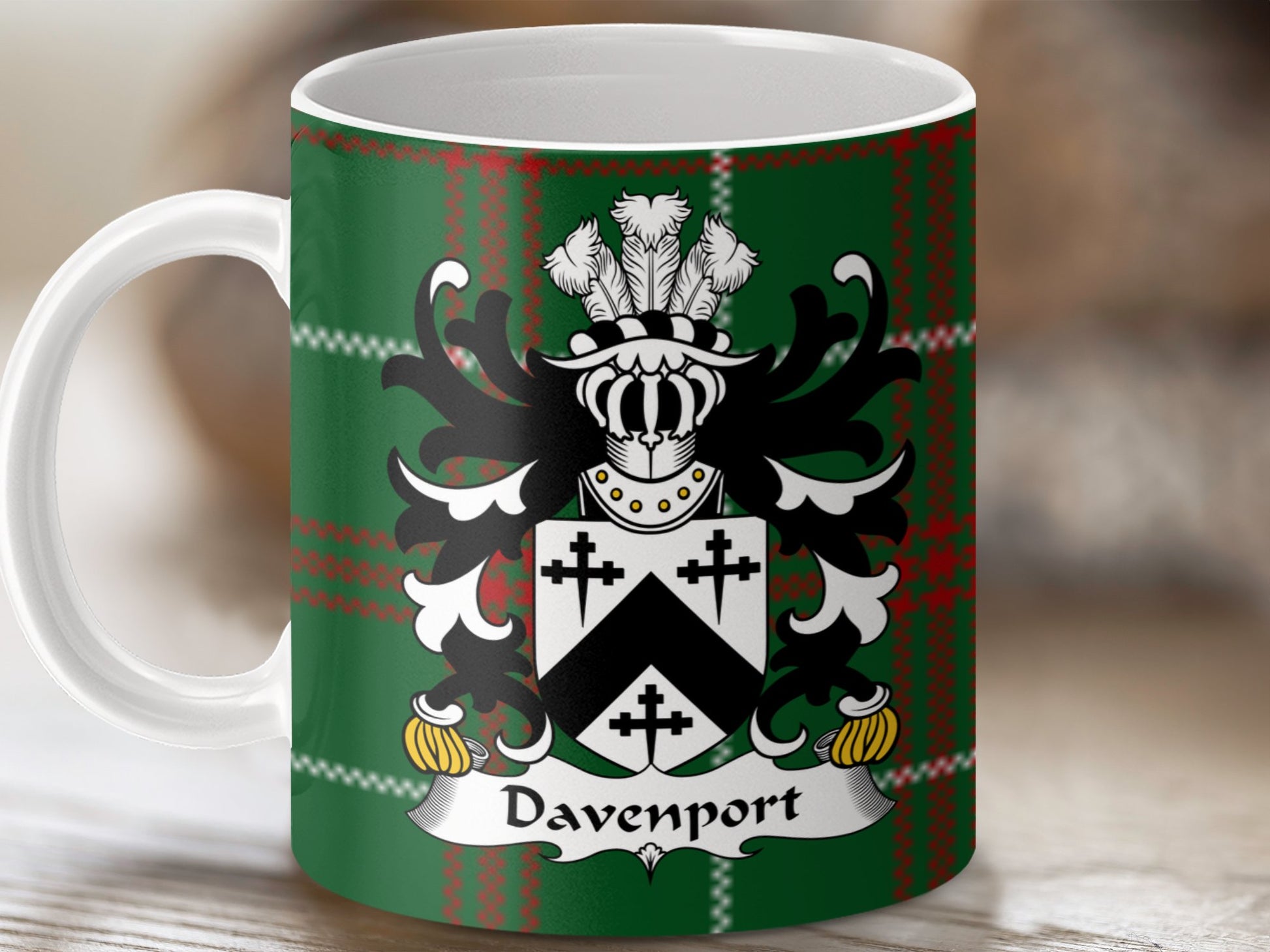 Davenport Welsh Surname Coat of Arms Tartan Mug - Living Stone Gifts