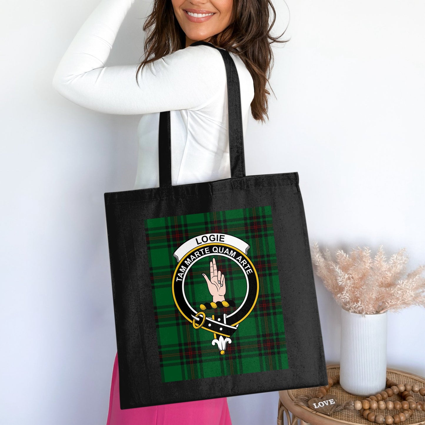 Clan Logie Scottish Crest Tartan Tote Bag - Living Stone Gifts