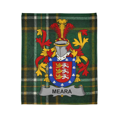 Meara Family Crest with Tartan Background Blanket product