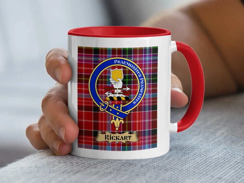 Rickart Plaid Crest Emblem with Red Handle Mug