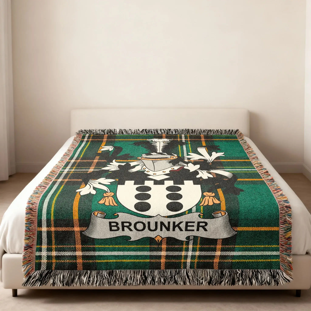 Brounker Family Crest Tartan Plaid Blanket Green Pattern product type