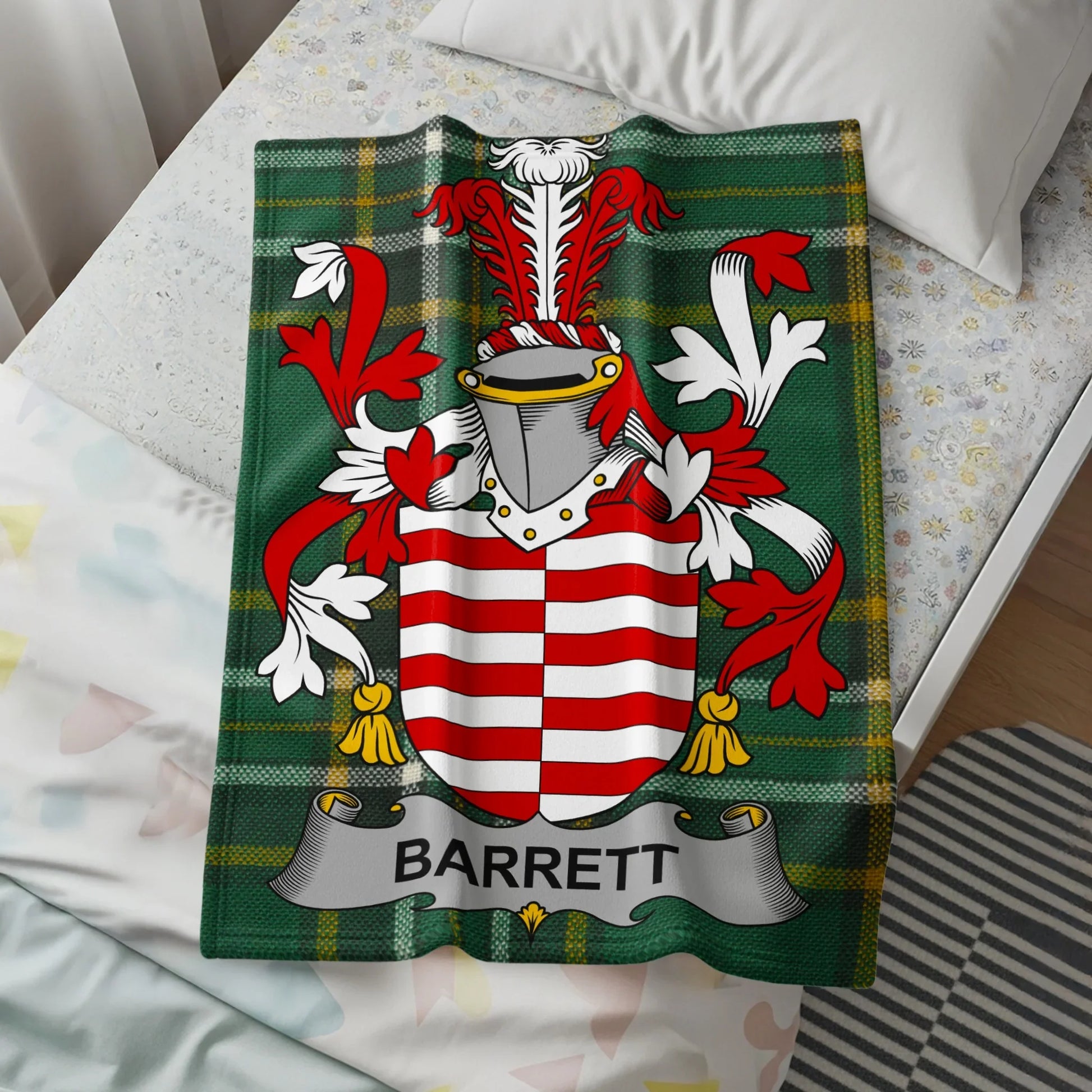 Barrett Family Crest Green Plaid Emblem Blanket product