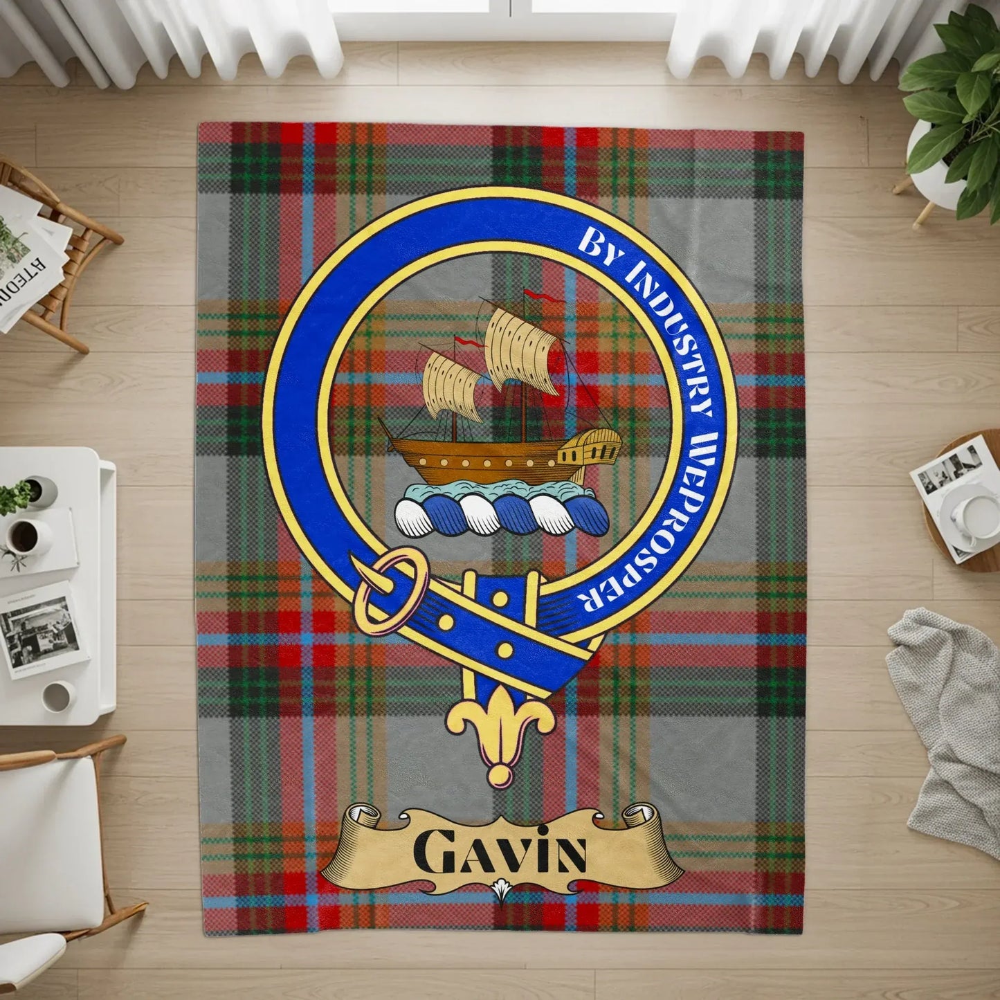 Custom Tartan Plaid Rug with Family Crest product