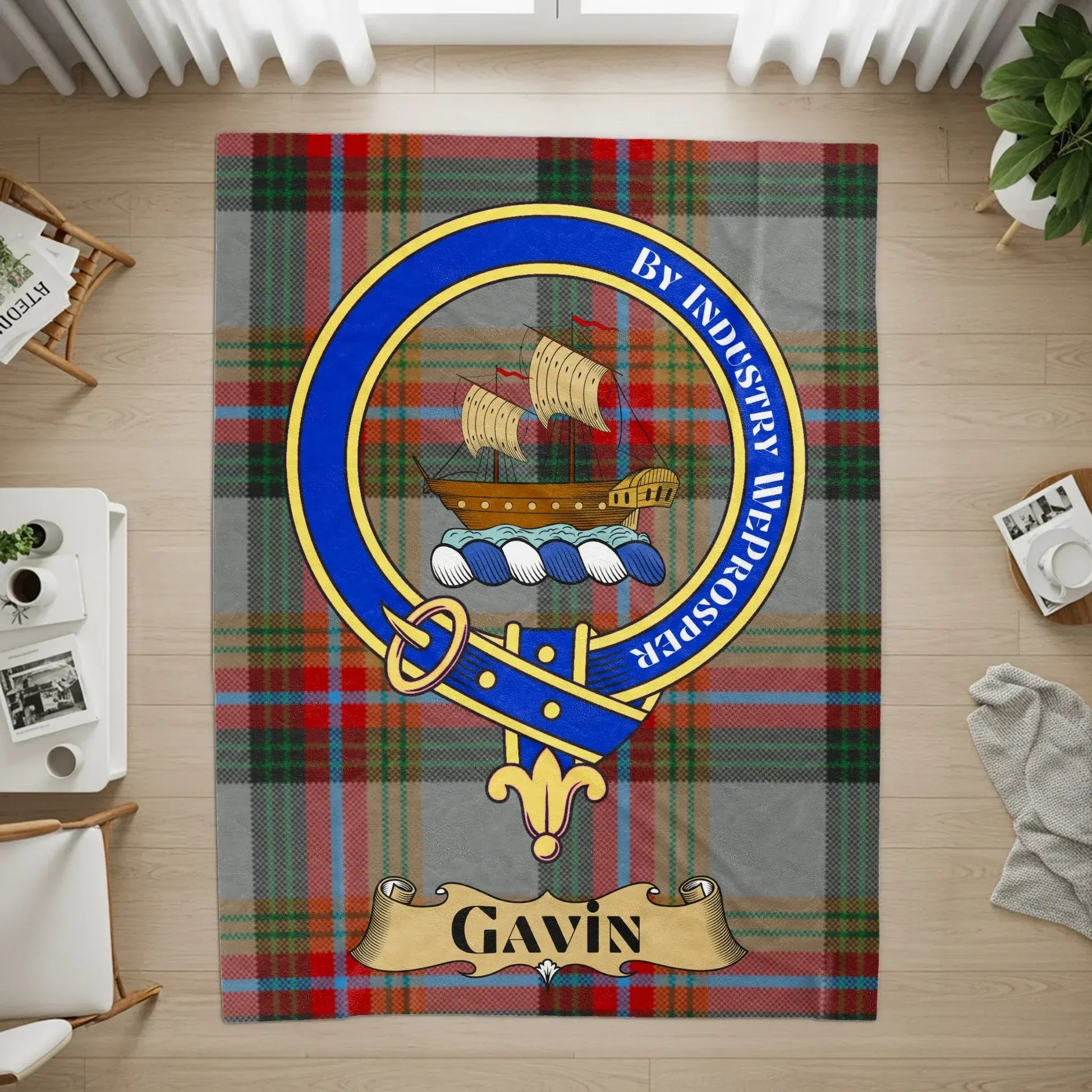 Custom Tartan Plaid Rug with Family Crest product
