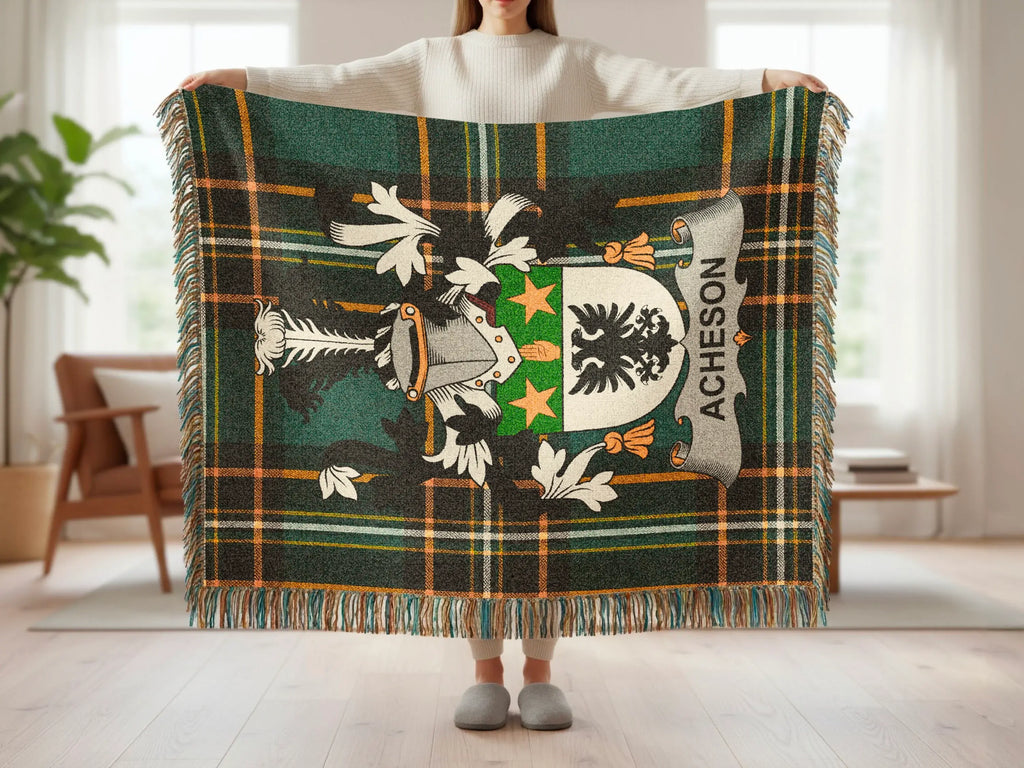 Acheson Tartan Family Crest Green Plaid Throw