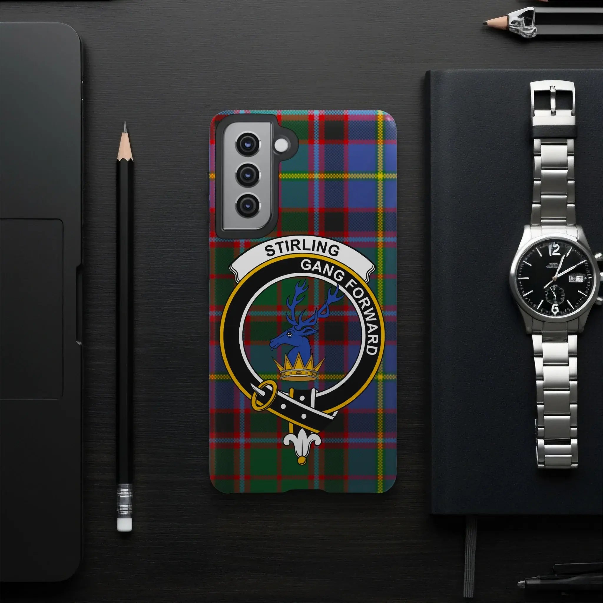 Stirling gang forward tartan phone case — red plaid, Samsung variant