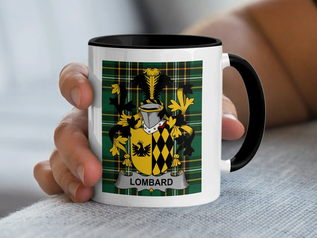 Lombard Irish family crest black accent mug