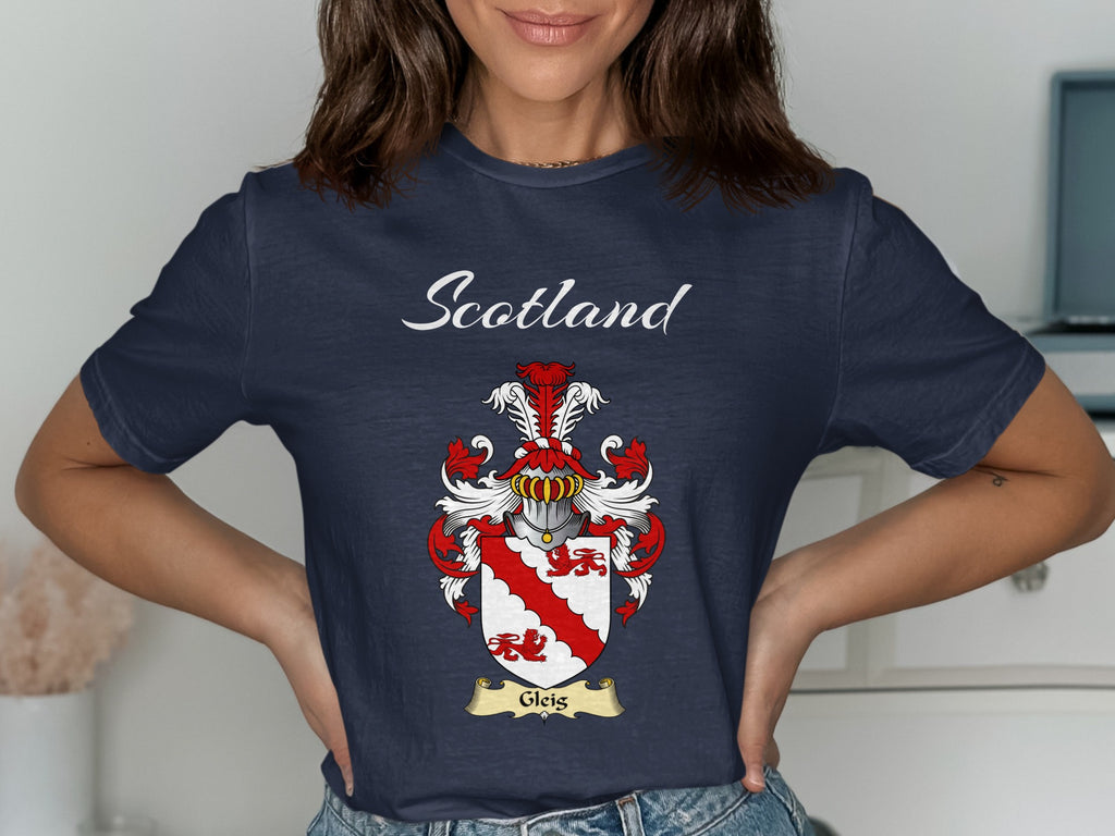 Gleis Scottish family shield design on Navy T-shirt