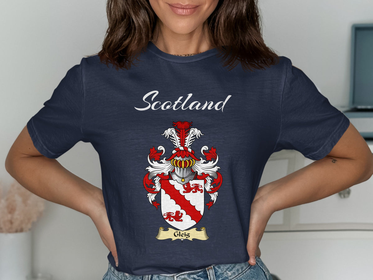 Gleis Scottish family shield design on Navy T-shirt