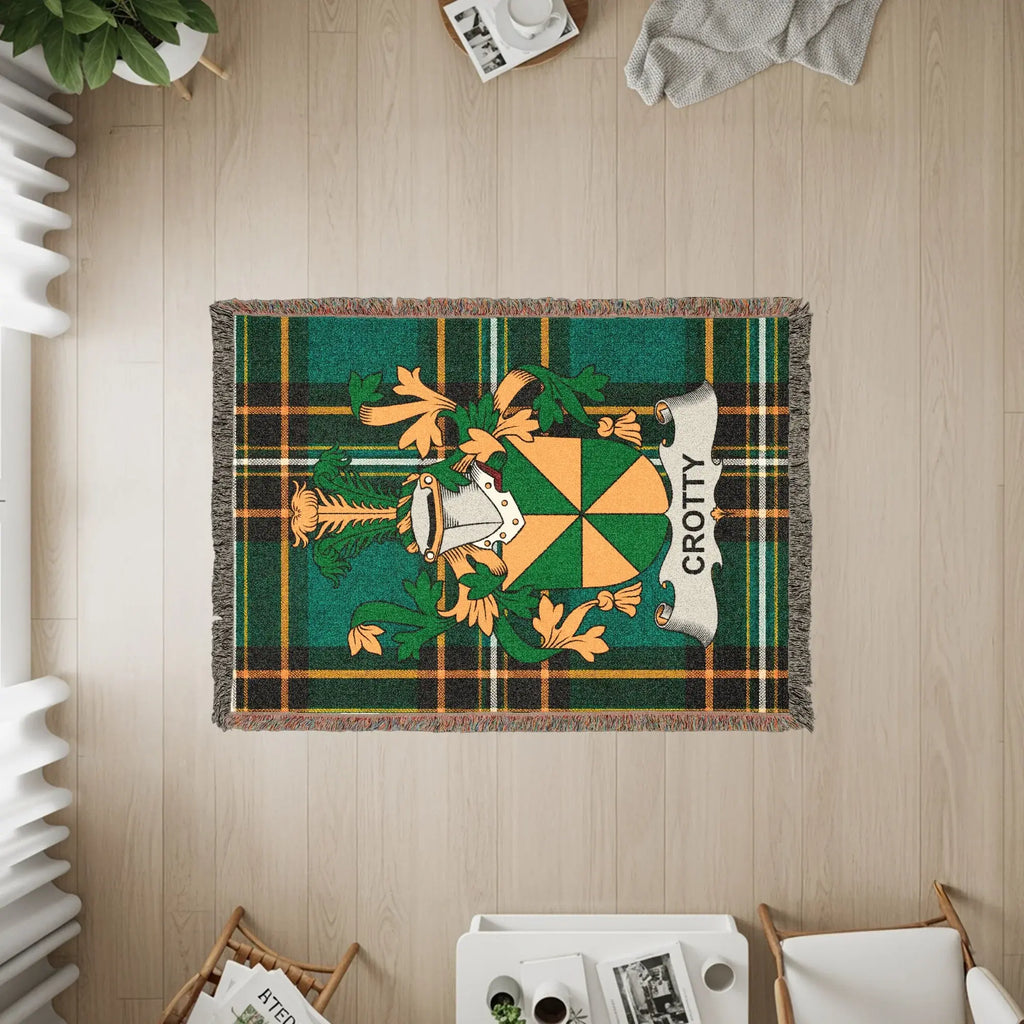 Crotty Family Crest Green Tartan Pattern Blanket