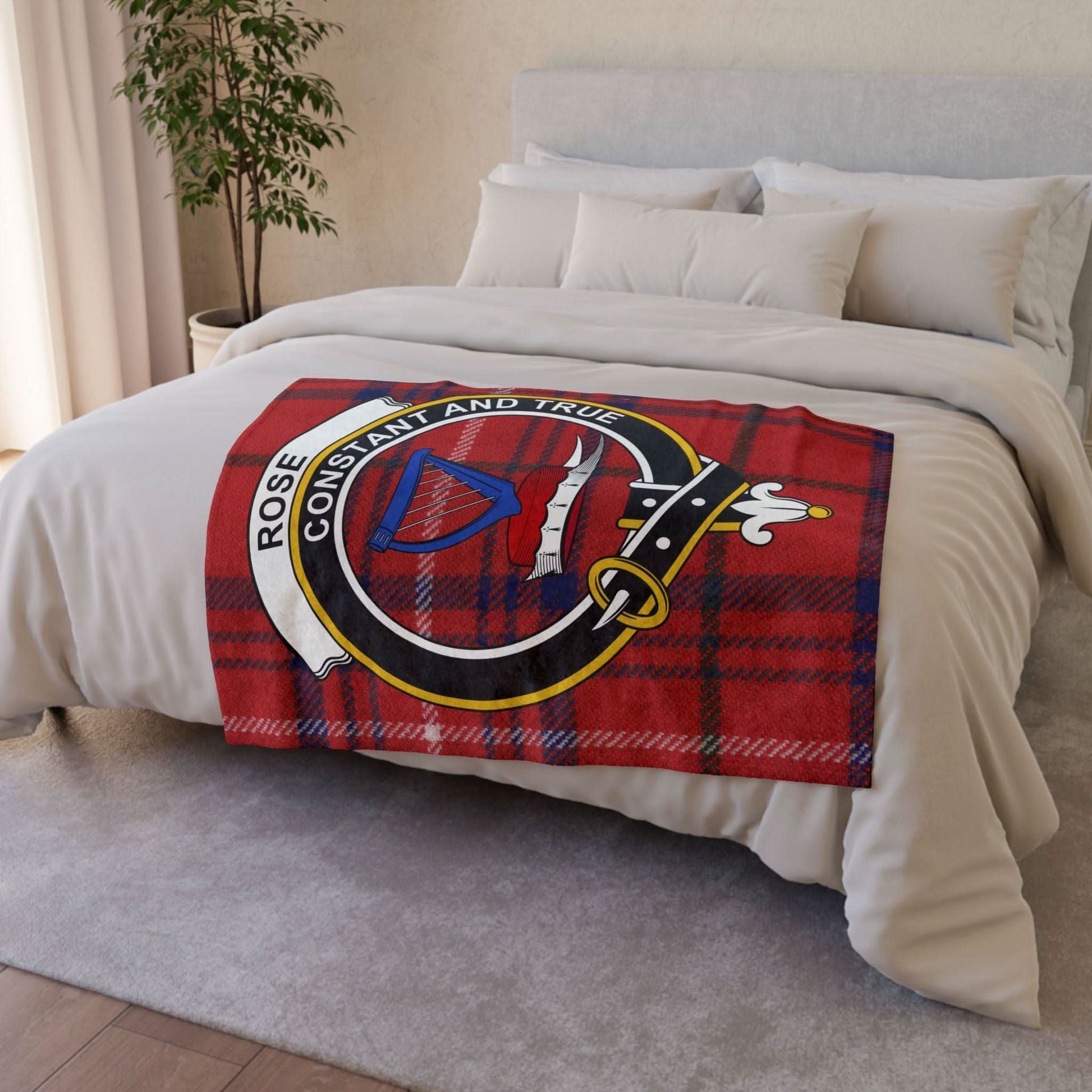 Rose Clan Tartan Blanket – Scottish Crest Throw, Soft & Cozy - Celtic Ancestry Gifts